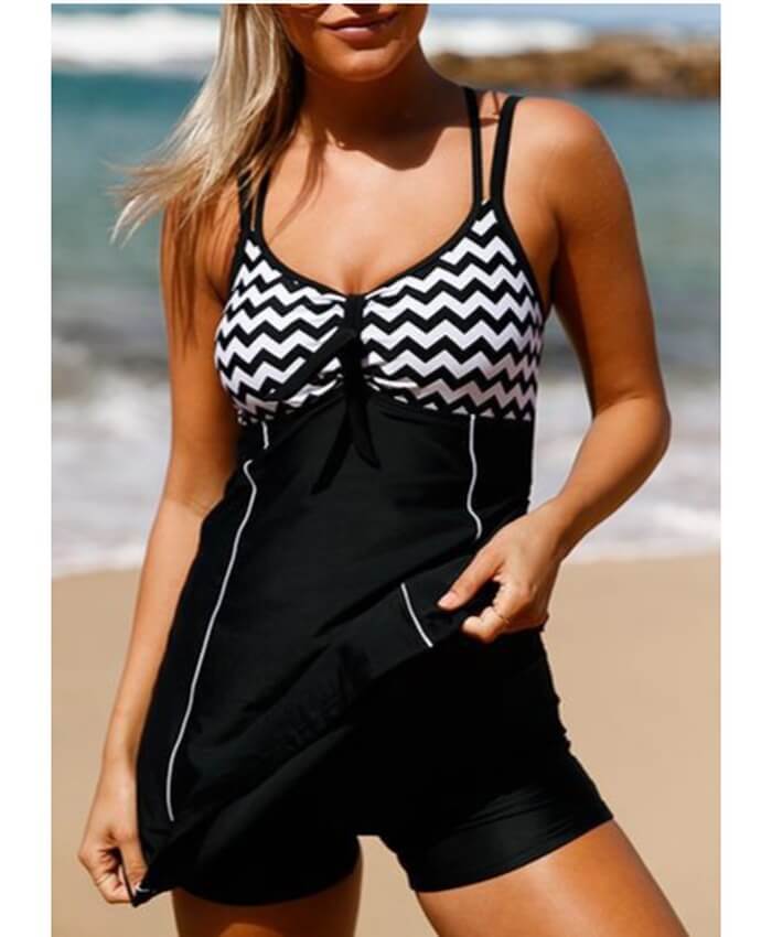 Criss Cross Back Padded Printed Swimdress